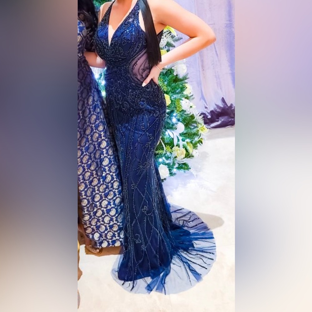 Navy blue JOVANI dress.